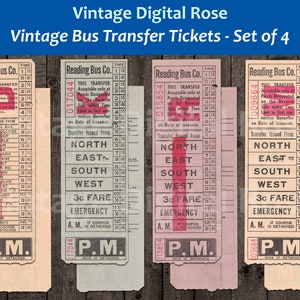 Vintage druckbare Vintage Bus Transfer Tickets digitale Collage Blatt PNG Format Vintage Transport Set von 4 Tickets