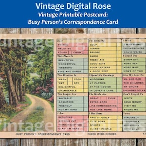 Vintage druckbare Postkarte beschäftigt Person Korrespondenz Karte