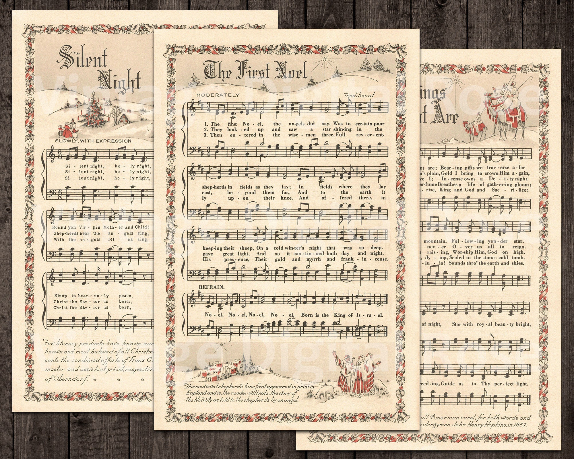 Printable Vintage Christmas Carols Color Illustrations Best - Etsy
