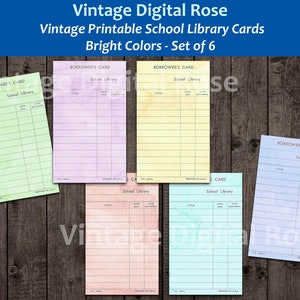 vintage Imprimable School Library Cards Bright Colors Digital Collage Sheet JPG Format