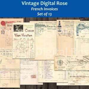 Vintage Französische Rechnungen Quittungen Set von 13 1920er 1930er Jahre Unikat Digital druckbare Ephemera