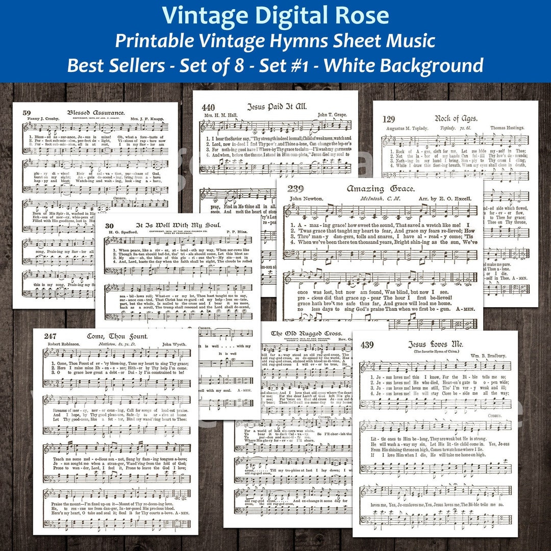 Printable Vintage Hymns Set of 8 Sheet Music Best Sellers Top Songs ...