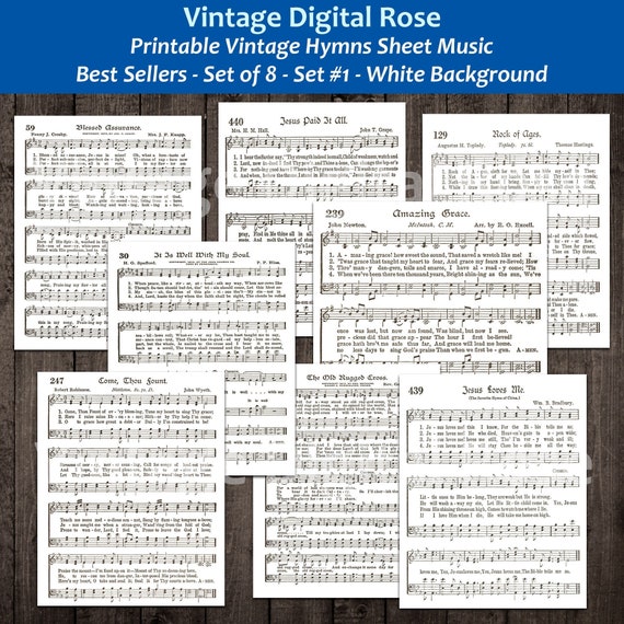 Printable Vintage Hymns Set of 8 Sheet Music Best Sellers Top - Etsy