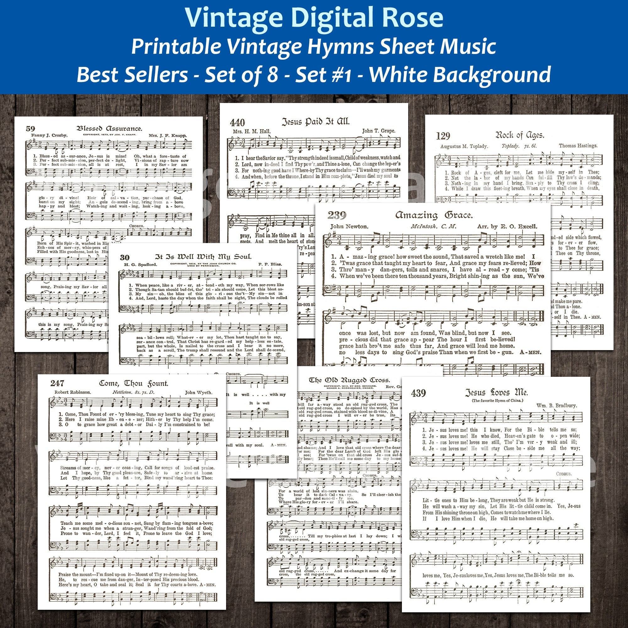 Printable Vintage Hymns Set of 8 Sheet Music Best Sellers Top - Etsy