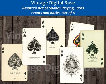 ヴィンテージ 印刷可能なスペードのエースのトランプカード 表裏