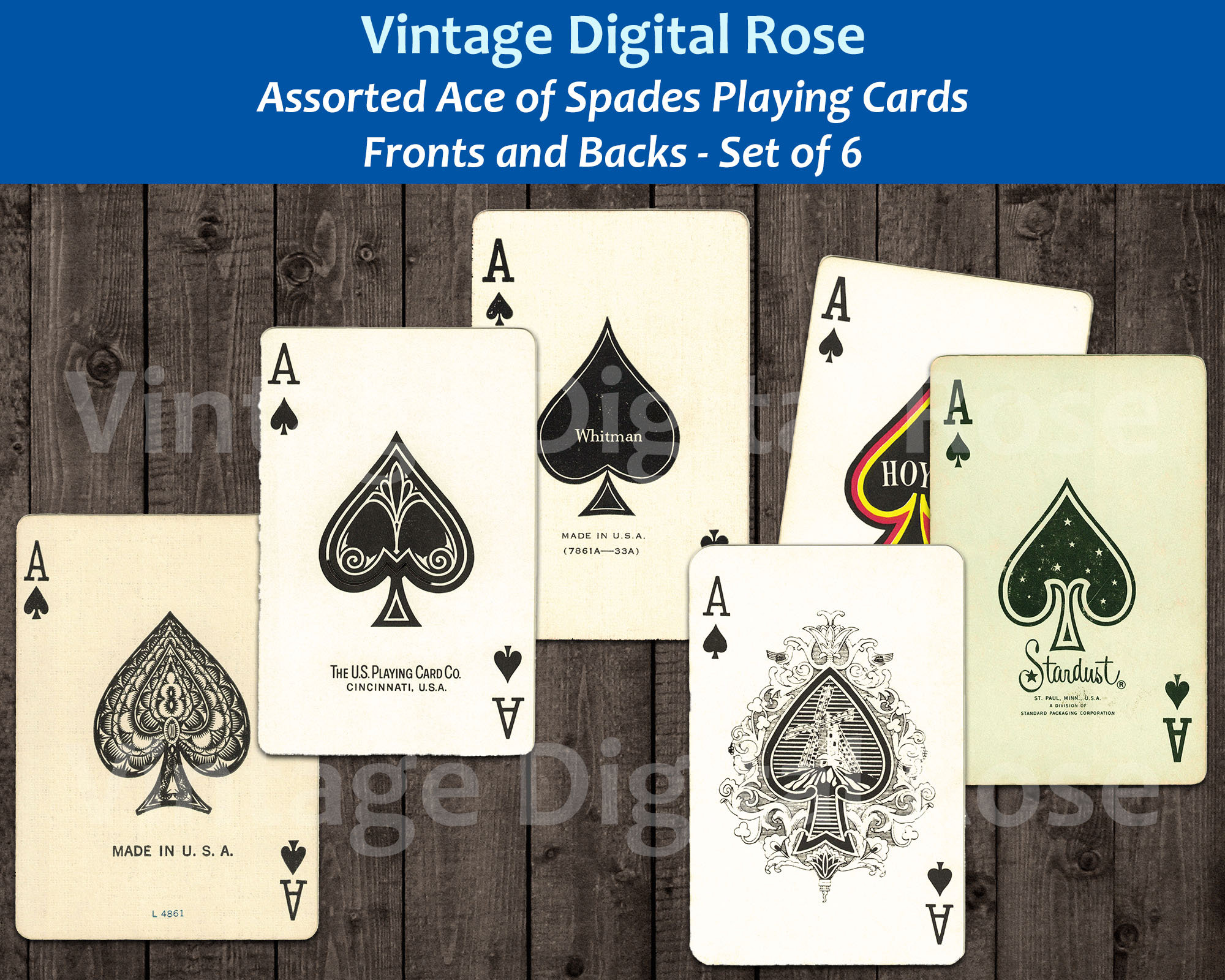 Vintage Printable Ace of Spades Playing Cards Fronts and Backs