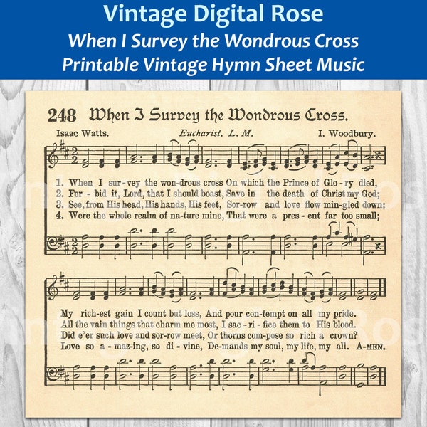 When I Survey the Wondrous Cross Printable Vintage Hymn Sheet Music