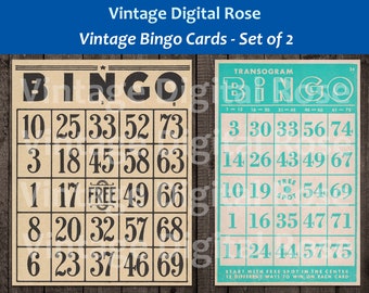 Vintage Printable Bingo Cards Set of 2 Cards Black Card Turquoise Card