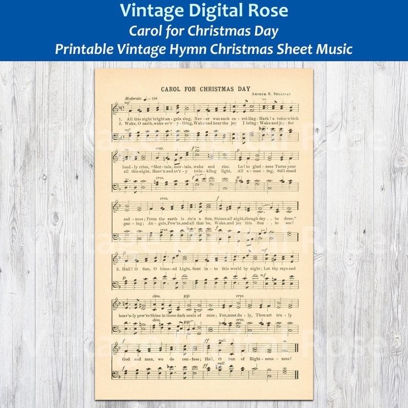 Carol for Christmas Day Printable Vintage Christmas Hymn Carol Sheet