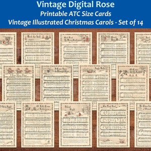Stampebili Vintage Christmas Carols Color Illustrations Popular Songs Set of 14 ATC Artist Trading Card Journal Scrapbook