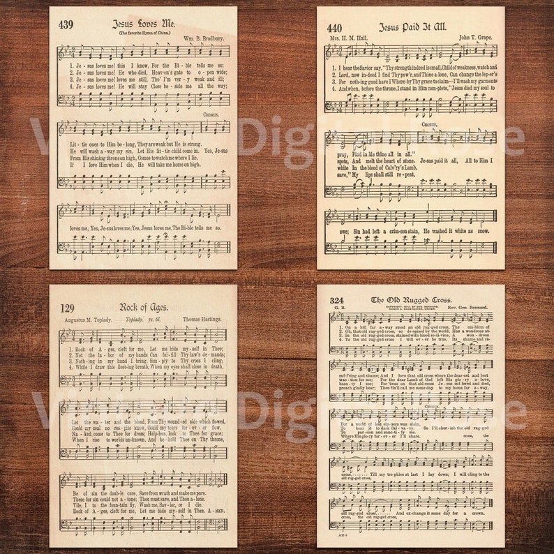 Printable Vintage Hymn Sheet Music Best Sellers Top Songs Set of 8 ATC ...