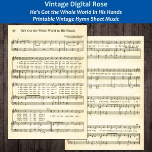 He&#39;s Got the Whole World In His Hands Printable Vintage Hymn Spiritual Sheet Music