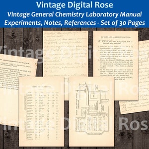 30 Printable vintage Laboratoire de chimie générale Pages de manuel Science Notes manuscrites Référence Journalisation Ephemera Collage Fourniture