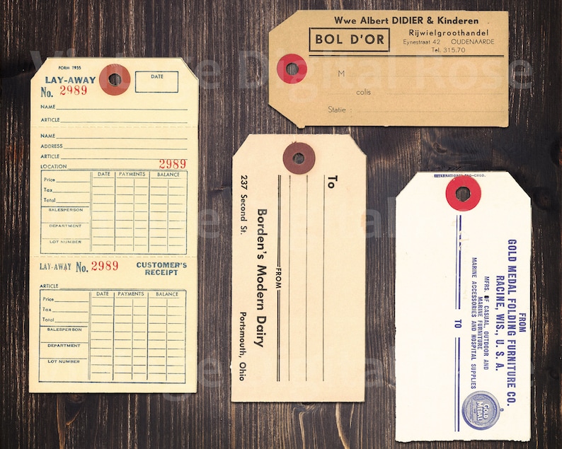 Vintage Printable Assorted Hang Tags General Store Inventory Hardware and More Digital Collage Sheet PNG Format Set of 8 Tags image 3