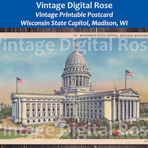 Cartão postal vintage para impressão Madison WI Wisconsin State Capitol Building