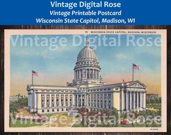 Vintage druckbare Postkarte Madison WI Wisconsin State Capitol Gebäude