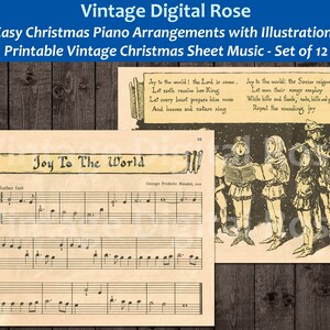Vintage Easy Christmas Piano Arrangements Sheet Music and Illustrations Set of 13 Popular Christmas Carols Songs