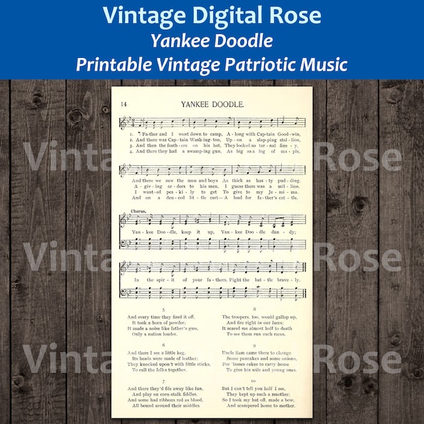 Yankee Doodle Printable Vintage Patriotic Sheet Music