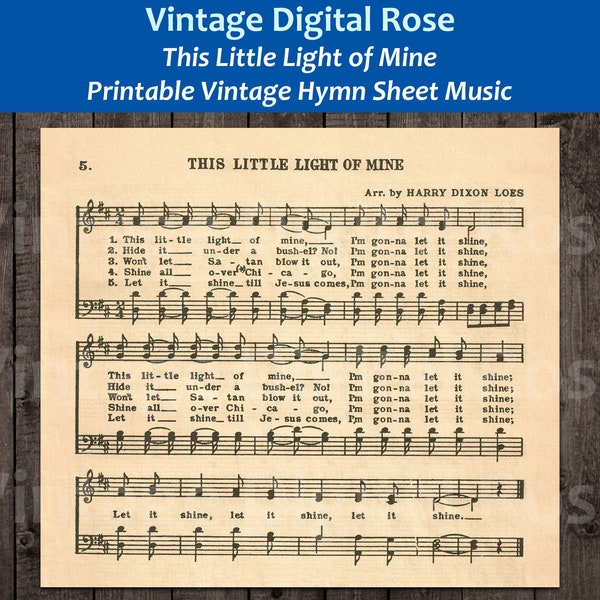 This Little Light of Mine Printable Vintage Hymn Children's Sheet Music