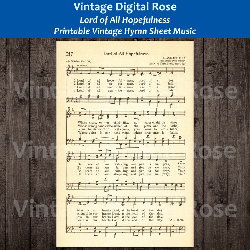 Lord of All Hopefulness Printable Vintage Hymn Sheet Music Etsy