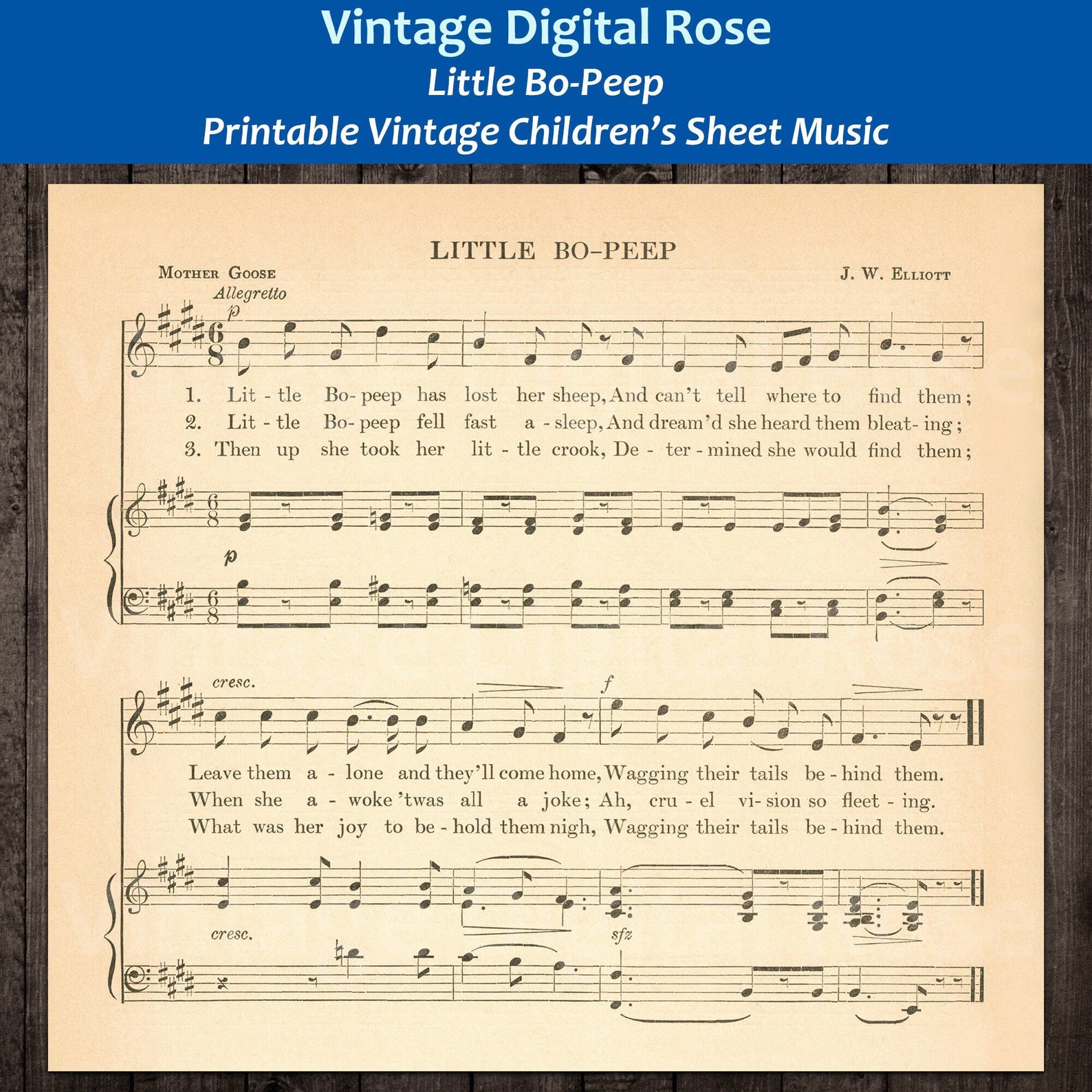 Little Bo-peep Printable Vintage Children's Song Sheet Music - Etsy