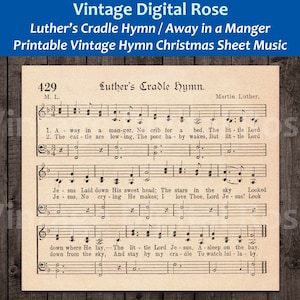 Luther&#39;s Cradle Hymn Away in a Manger Printable Vintage Christmas Hymn Carol Sheet Music