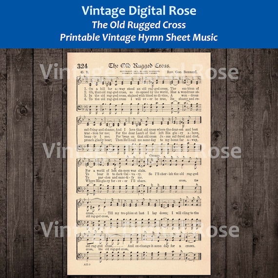 The Old Rugged Cross Printable Vintage Hymn Sheet Music