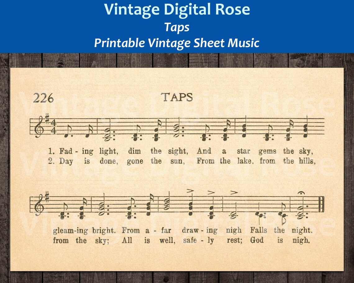 Taps Bugle Call With Lyrics Horace Lorenzo Trim Printable Etsy