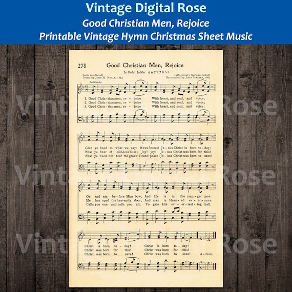 Good Christian Men Rejoice Printable Vintage Christmas Hymn | Etsy