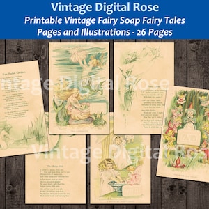 26 Vintage Fairy Tales Fairy Soap Stories Pagina's en Kleurenillustraties N. K. Fairbanks Company 1898 Ephemera Journaling Collage Supply