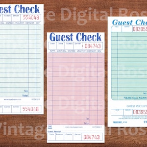 Vintage Printable Guest Checks Blank Unused Receipts Set of 3 Three Pink Pale Sea Green Digital Collage Sheet JPG Format Vintage Ephemera image 2