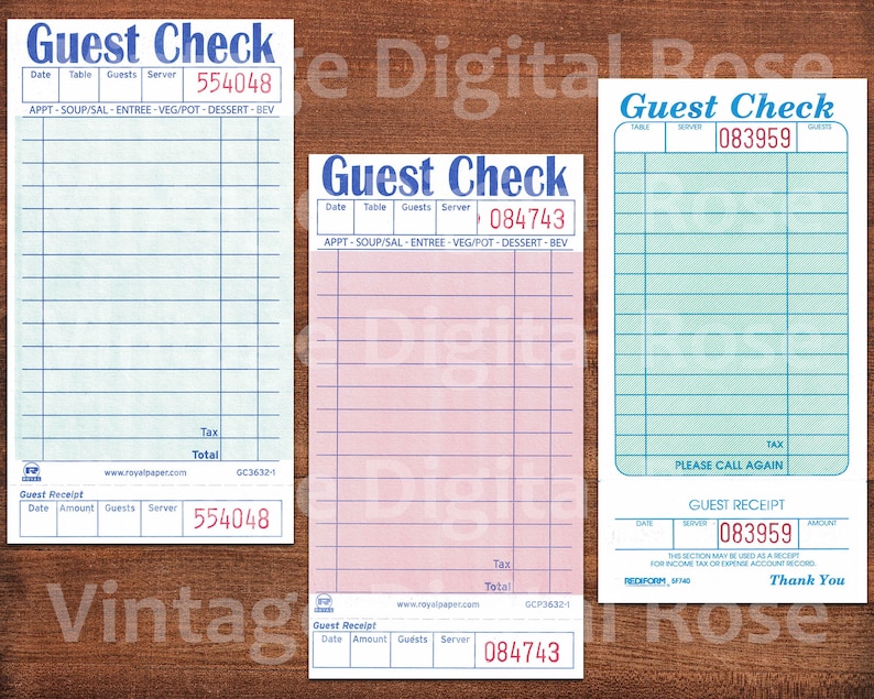 Vintage Printable Guest Checks Blank Unused Receipts Set of 3 Three Pink Pale Sea Green Digital Collage Sheet JPG Format Vintage Ephemera image 2