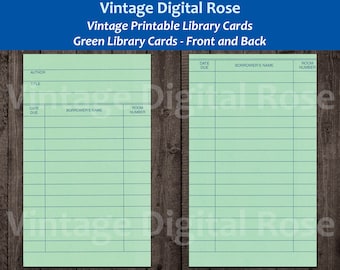 Vintage Printable Green Library Card Front and Back Digital Collage Sheet JPG Format