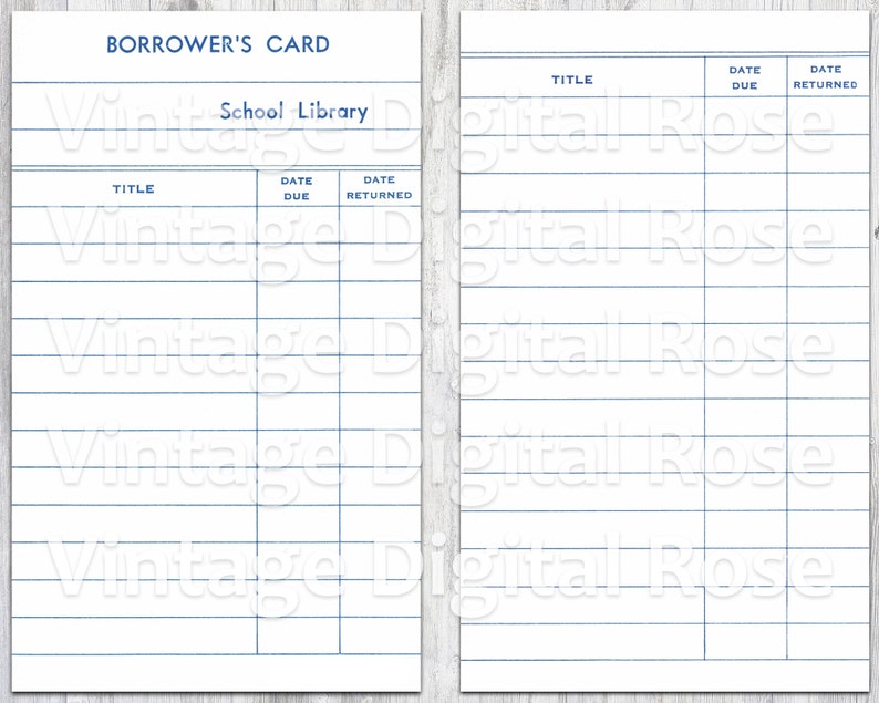 Vintage Printable White School Library Card #1 Front and Back Digital ...