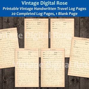 20 Vintage Handwritten Travel Log Journal Book Pages Ephemera Journaling Collage Supply