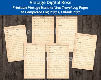 20 Vintage Handwritten Travel Log Journal Book Pages Ephemera Journaling Collage Supply