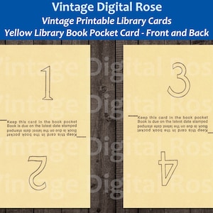 Cartão de bolso para livro de biblioteca amarelo para impressão vintage frente e verso folha de colagem digital formato JPG