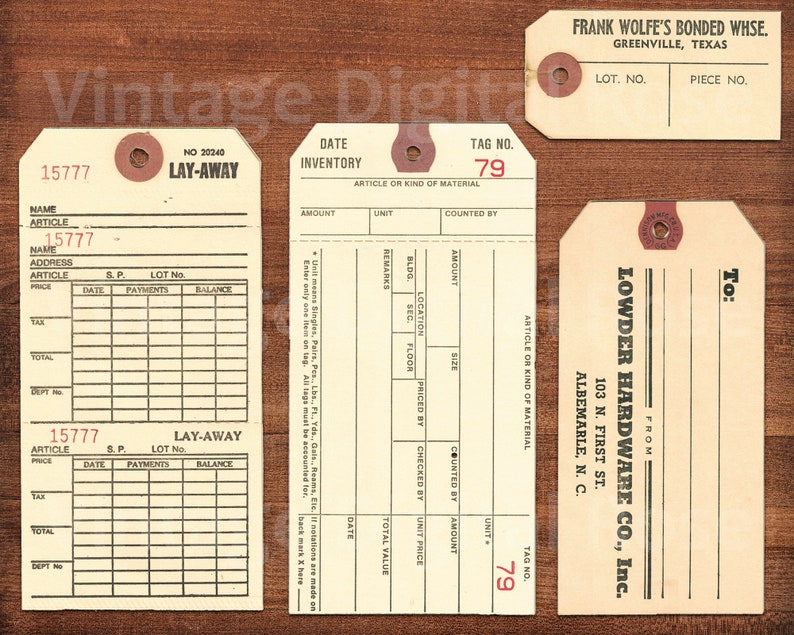 Vintage Printable Assorted Hang Tags General Store Inventory Hardware and More Digital Collage Sheet PNG Format Set of 8 Tags image 2