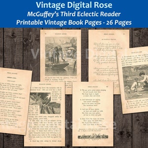 26 Printable McGuffey&#39;s Third Eclectic Reader Vintage Book Pages 1879 Graded Primer Classroom Materials Journaling Collage Supply