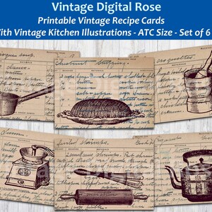 Vintage Handwritten Recipes With Vintage Kitchen Illustrations ...
