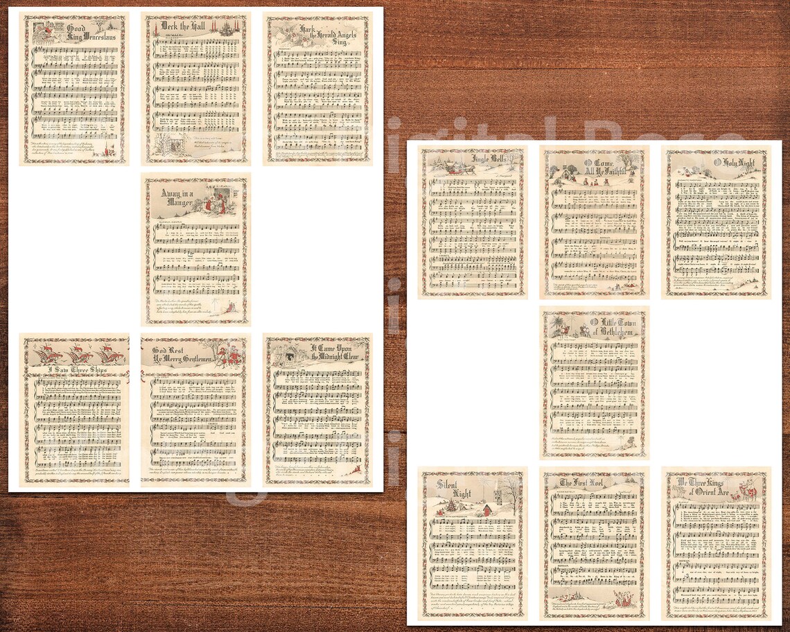 Printable Vintage Christmas Carols Color Illustrations Popular - Etsy