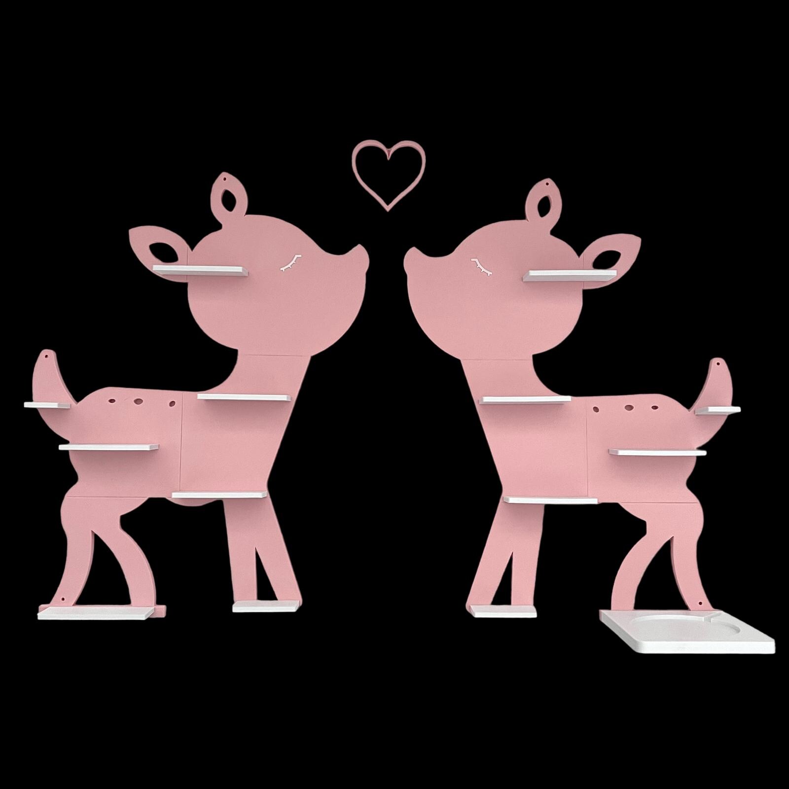 PsGreen Deer Toniebox Shelf Set - Wall Mounted With Heart, Fits 1 Or 2 Tonies, Pink
