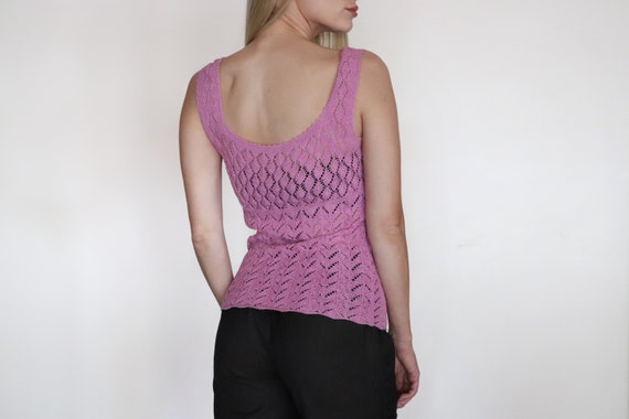 Vintage Pink crochet knitted top, 90s purple croc… - image 7