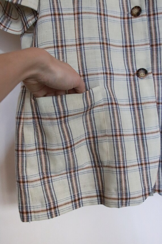 Vintage Beige Check Pattern Shirt, 90s Linen Like… - image 4