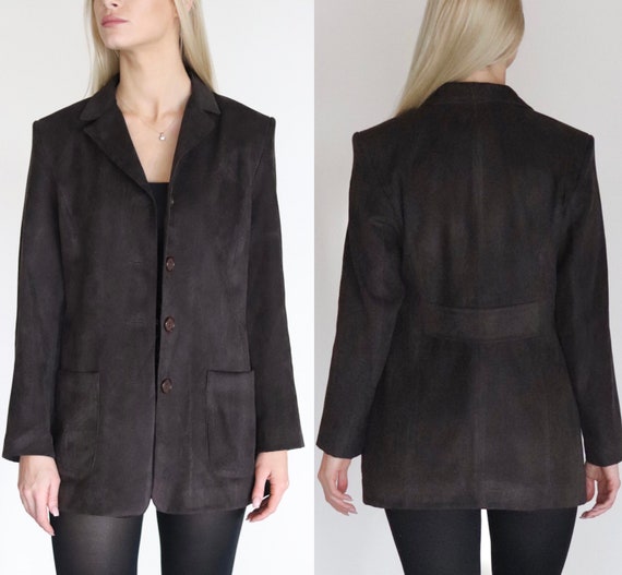 Vintage dark brown suede like blazer, 90s brown M