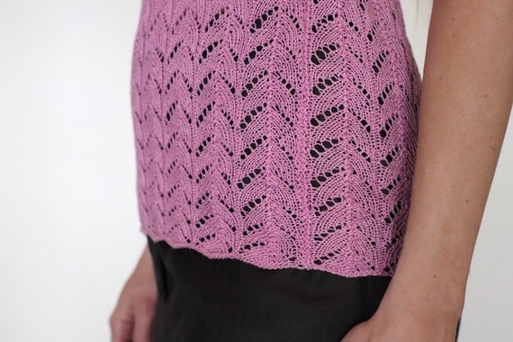 Vintage Pink crochet knitted top, 90s purple croc… - image 9