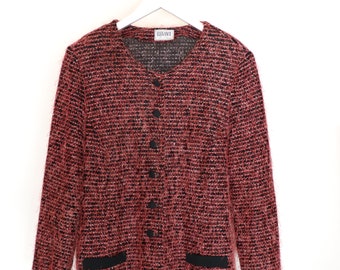 Cárdigan con flecos vintage Bordo, cárdigan de los años 90 con flecos, cárdigan rojo con flecos para mujer, talla M y L, cárdigan largo fabricado en Finlandia.