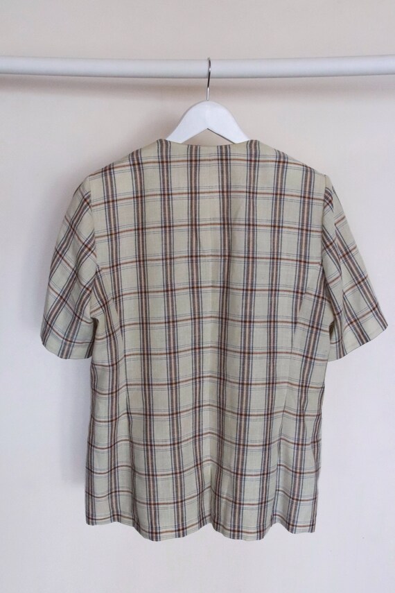 Vintage Beige Check Pattern Shirt, 90s Linen Like… - image 6