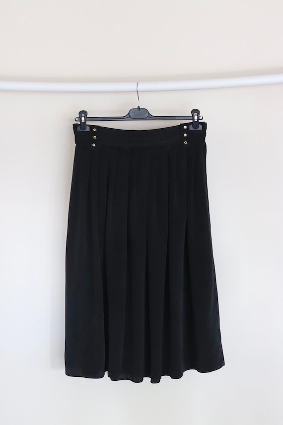 Vintage Black Midi Skirt, Black A-line skirt, 90s Mid calf skirt with golden buttons L size