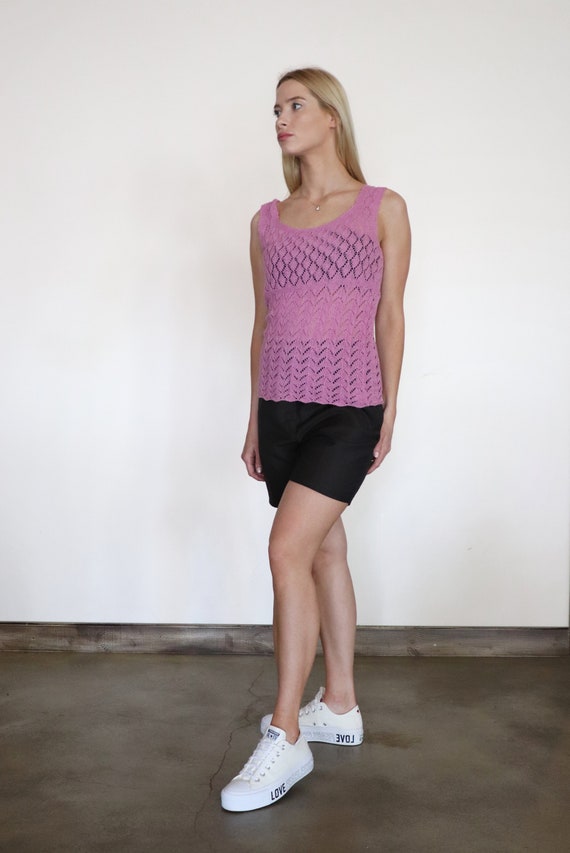 Vintage Pink crochet knitted top, 90s purple croc… - image 8